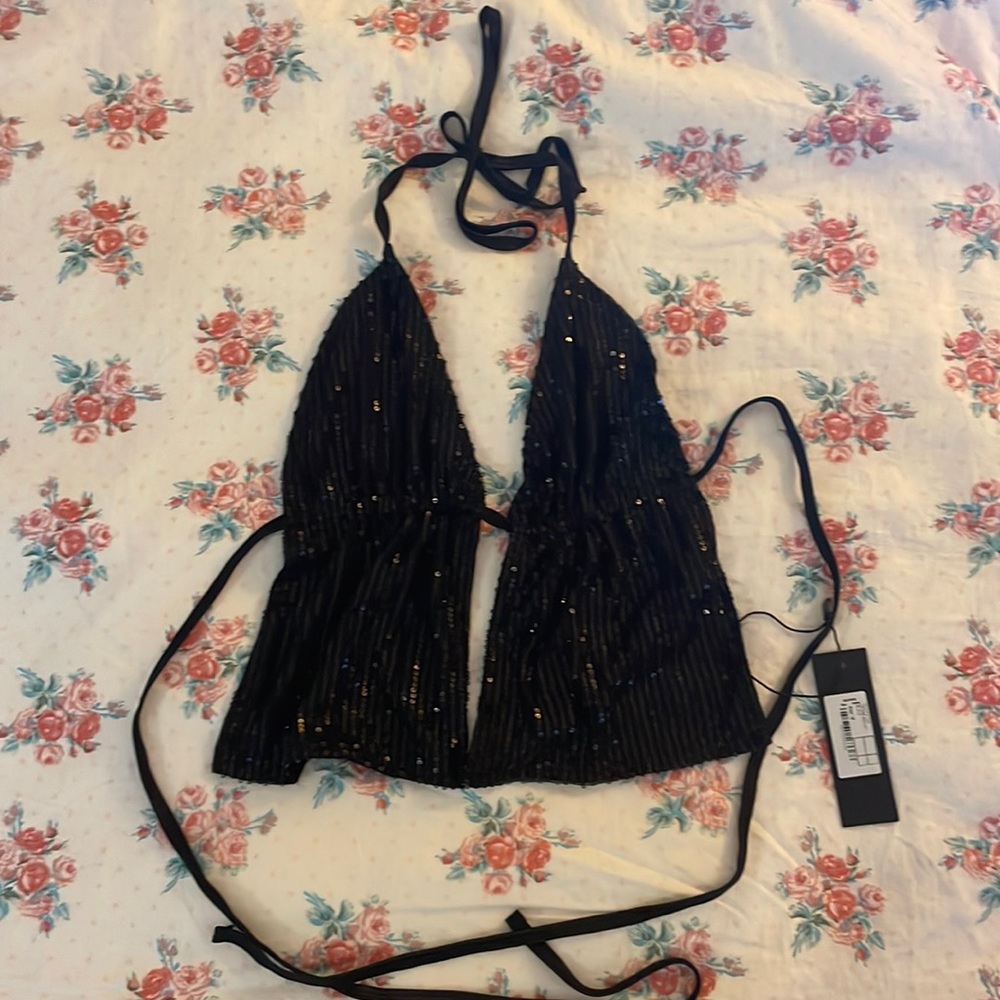 MOTEL Black Sequin Going Out Halter Top. Never Worn!!